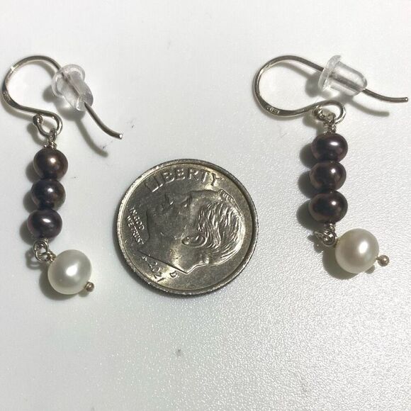 ANCx Sterling 925 Silver & Pearl 1 1/4” Dangle Earrings. - Picture 5 of 6
